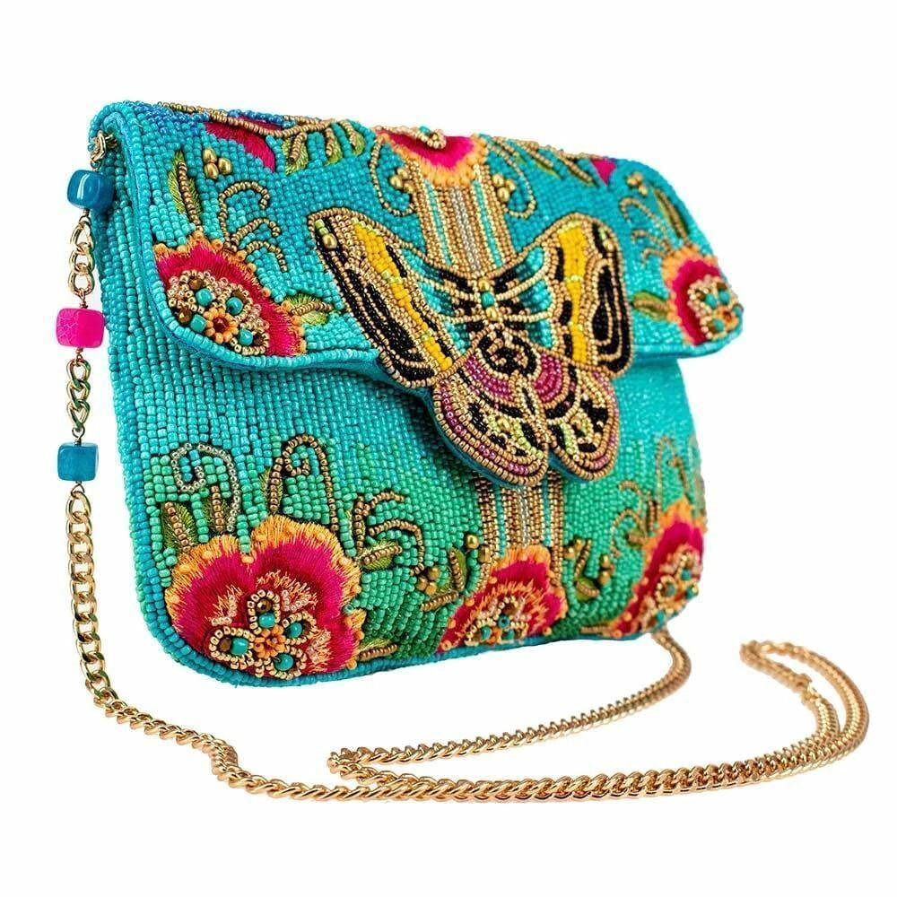 Mary Frances Butterfly Love Spring Floral Bag Beaded Handbag Blue Pink Purse NEW - Picture 5 of 7